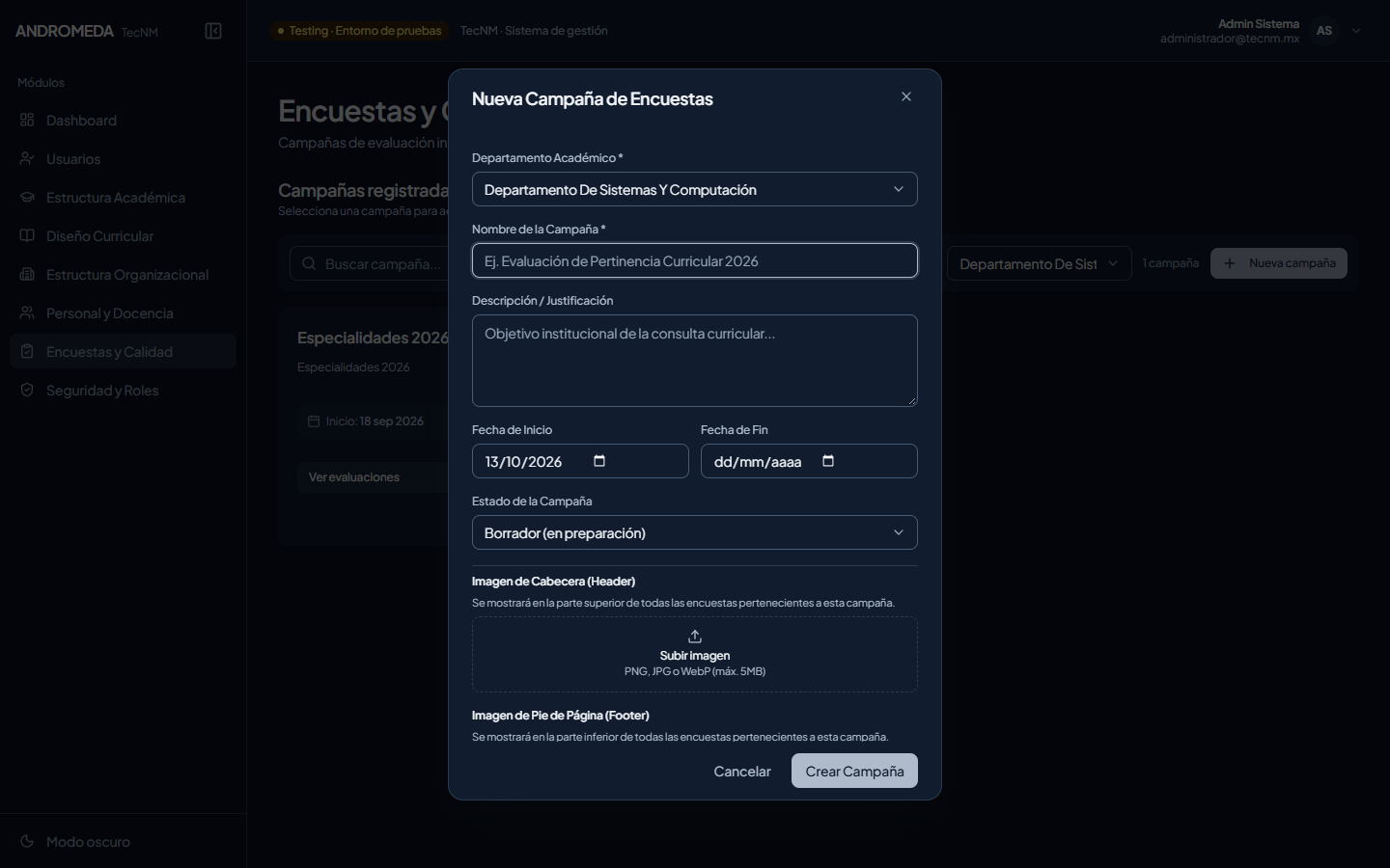 Modal Nueva Campaña de Encuesta