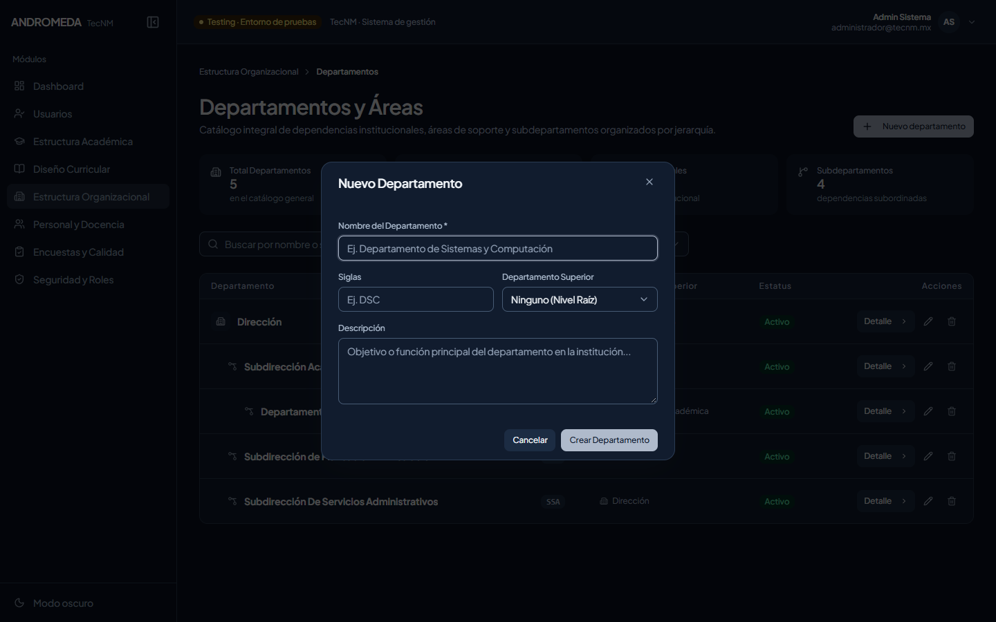 Modal Crear Departamento
