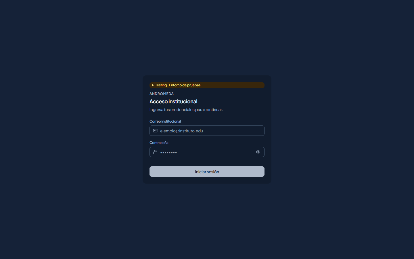 Pantalla de Acceso Institucional Andromeda