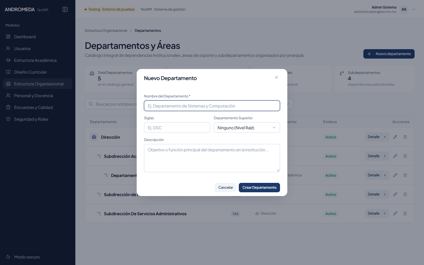 Modal Crear Departamento